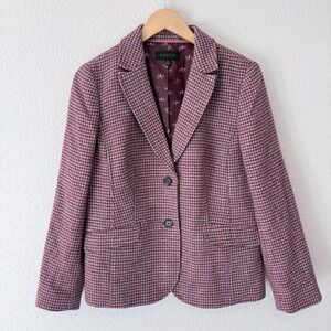 Talbots Wool Houndstooth Blazer Jacket Sz 10 Shetland Pink Equestrian Academia